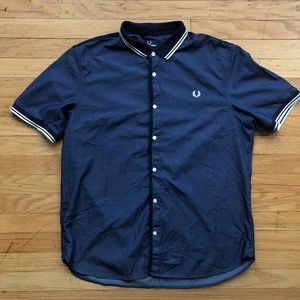 FRED PERRY Chambray Tipped Button Up Shirt XL Polo